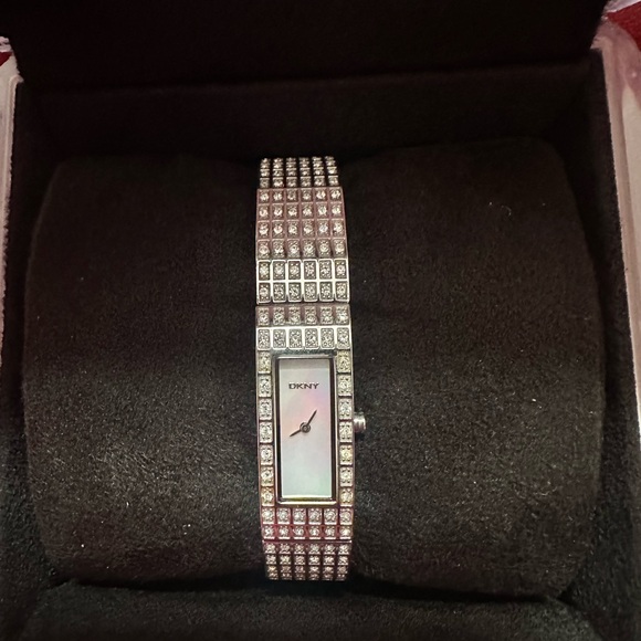 Dkny Jewelry - DKNY Silver Crystal Bracelet Watch with Mother-of-Pearl Dial